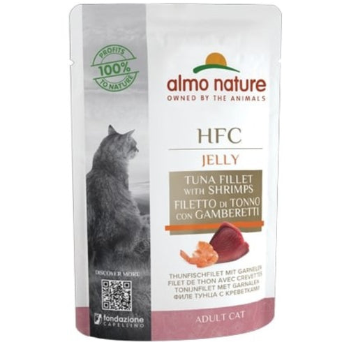 Hrana umeda pentru pisici Almo Nature HFC Filet de Ton si Creveti 55g