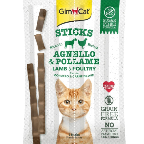 Recompense pentru pisici Gimcat Sticks Miel&Pasare 4buc