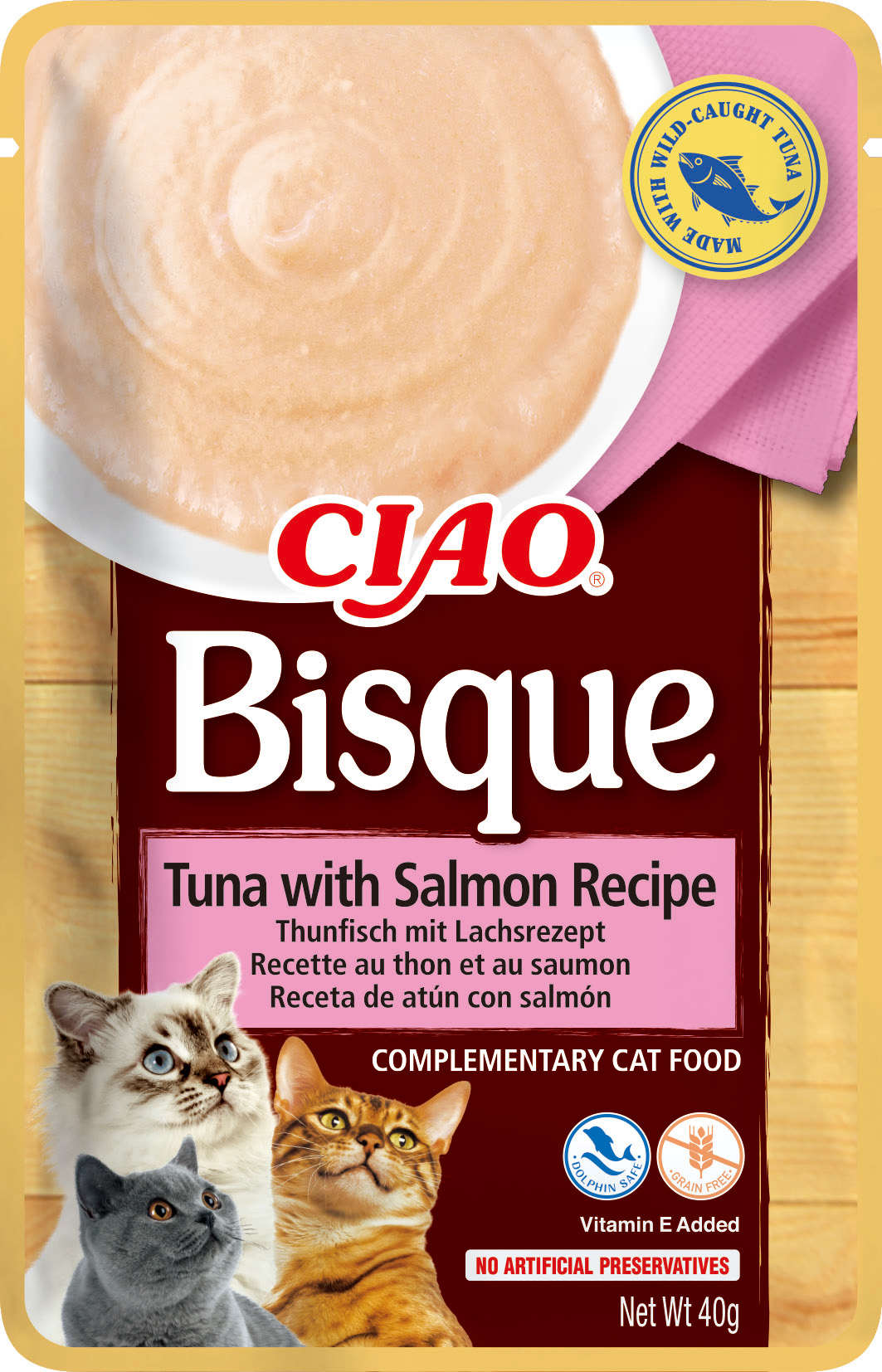 INABA CIAO Plic hrana umeda pentru pisici, Piure cu Ton si Somon 40g