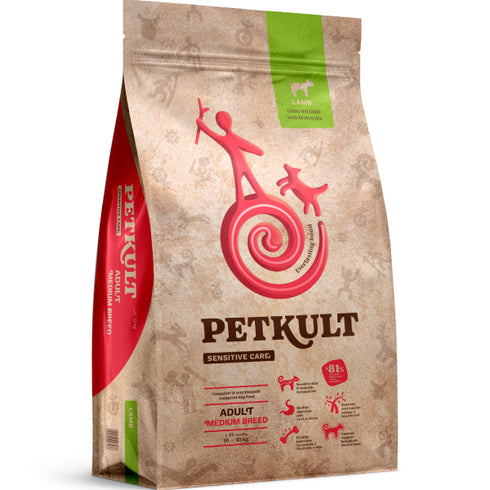 Hrana uscata pentru caini Petkult Sensitive Adult Talie Medie Miel si orez 3kg