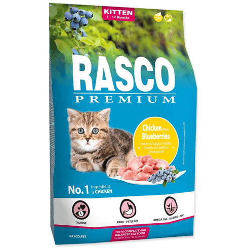 Hrana uscata pentru pisici Rasco Premium Kitten Pui&Afine 2kg