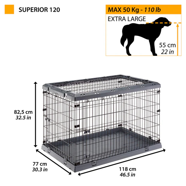 Cusca pliabila pentru caini Ferplast Superior Black 120 118 x 77 x h 82,5 cm