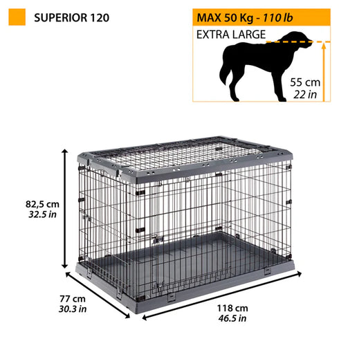 Cusca pliabila pentru caini Ferplast Superior Black 120 118 x 77 x h 82,5 cm