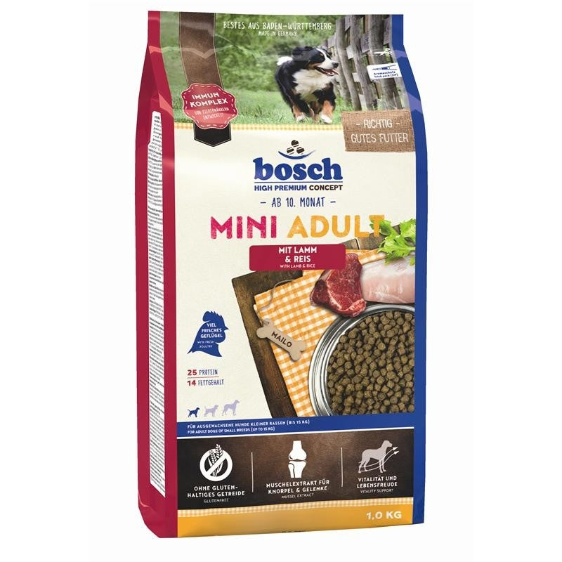 Hrana uscata pentru caini Bosch Mini Adult cu miel si orez 1 kg - Animax
