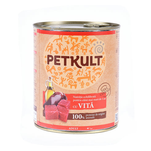 Hrana umeda pentru caini Petkult Adult cu vita 800g