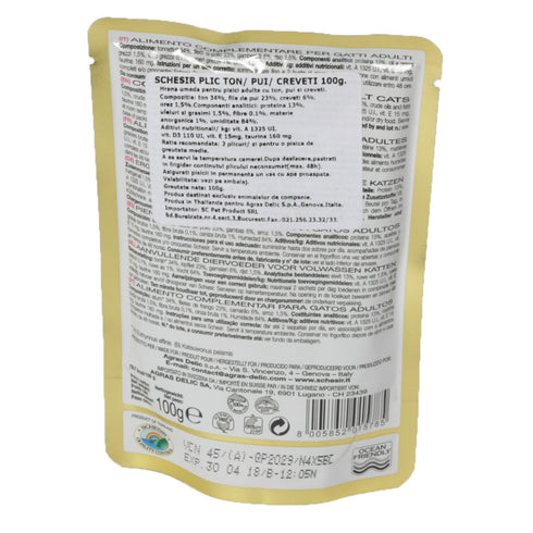 Hrana umeda pentru pisici Schesir cu ton pui si creveti 100 g