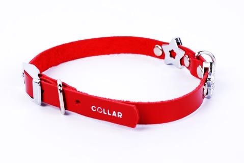 Zgarda din piele pentru caini Collar Rosie Ornamente Star 35cm