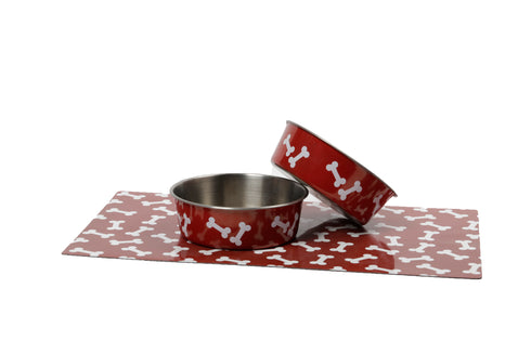 Set castroane din inox pentru caini si covoras magnetic