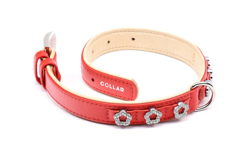 Zgarda din piele Collar Ornamente Flower 49cm