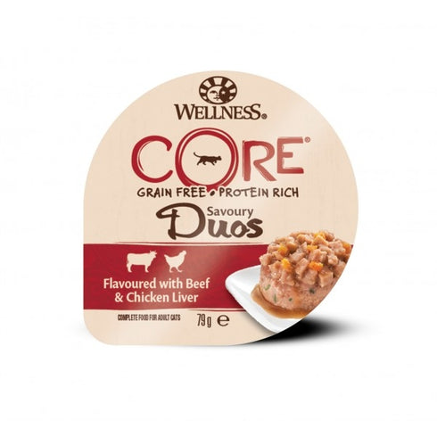 Hrana umeda pentru pisici Wellness Core Savoury Duos cu vita si ficat de pui 79 g