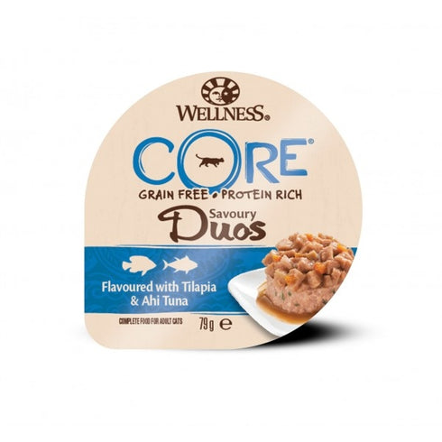 Hrana umeda pentru pisici Wellness Core Savoury Duos cu tilapia si ton 79 g