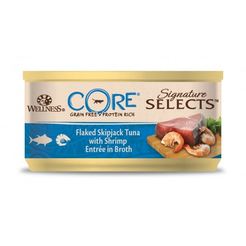 Hrana umeda pentru pisici Wellness Core Signature Select cu ton si creveti in supa 79g