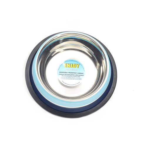 Castron antiderapant din inox pentru caini Enjoy Aqua Dark Blue 0.7l