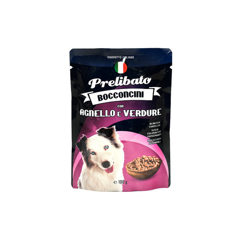 Hrana umeda pentru caini Unipro Prelibato cu miel si legume 100g