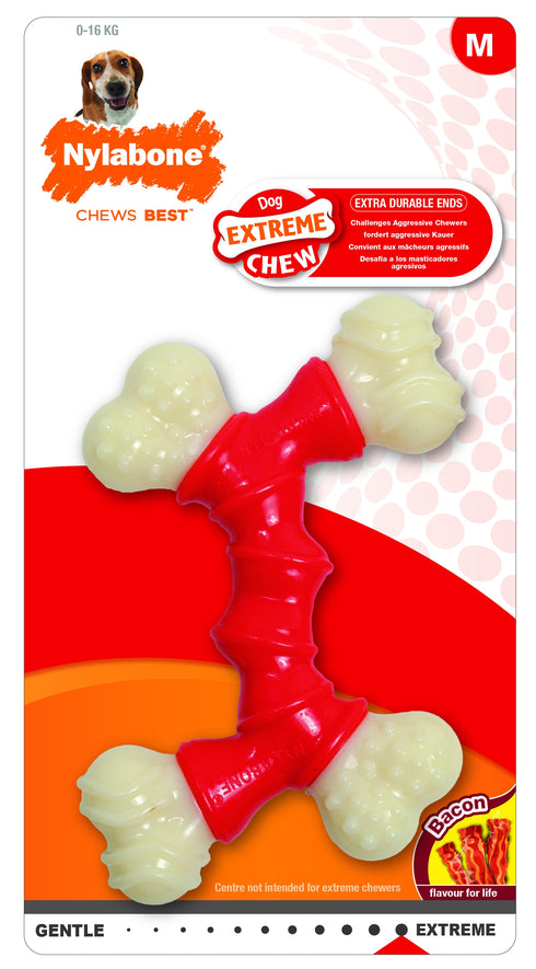 Jucarie pentru caini NY Extreme Chew Os Dublu cu Bacon M