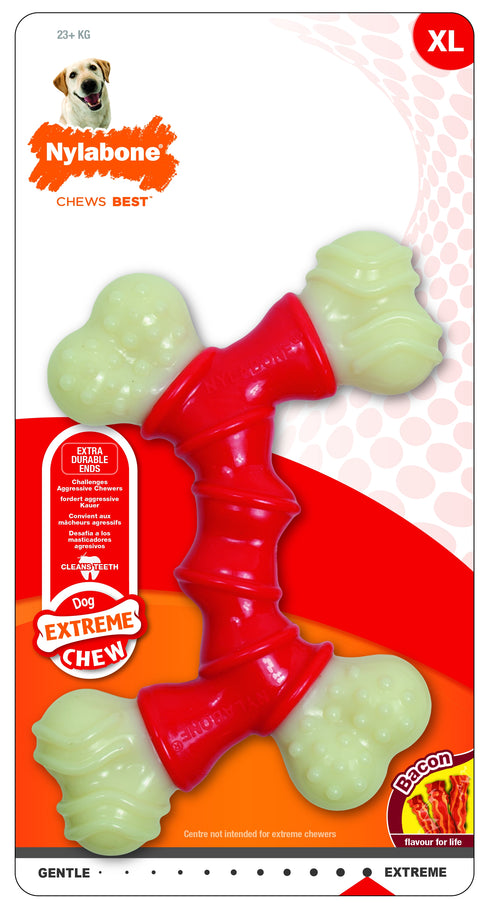 Jucarie pentru caini NY Extreme Chew Os Dublu cu Bacon XL