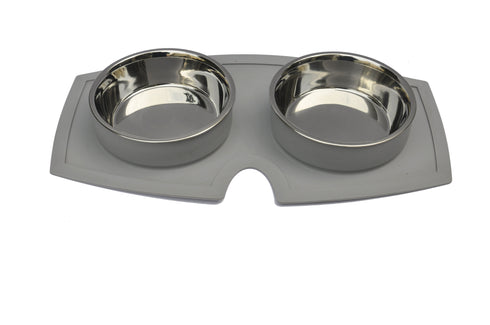 Castron dublu antiderapant din inox pentru caini si pisici Avanti 2 x 500 ml