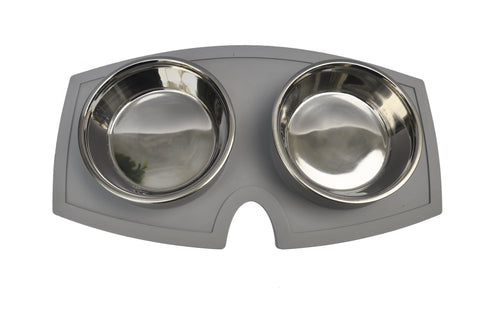 Castron dublu antiderapant din inox pentru caini si pisici Avanti 2 x 500 ml