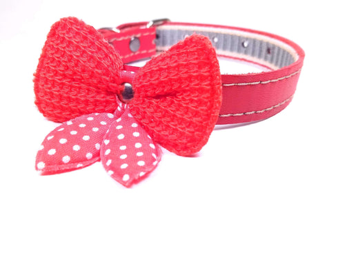 Zgarda din piele cu funda tricotata pentru caini Enjoy 15X38 mm