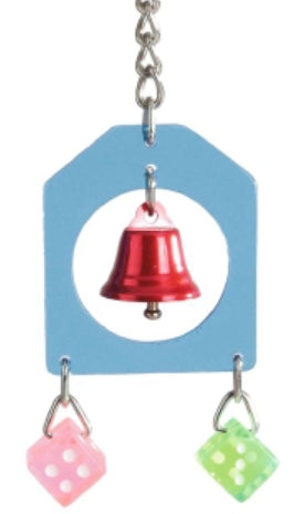 Jucarie clopotel si zaruri din acril pentru pasari 18 cm