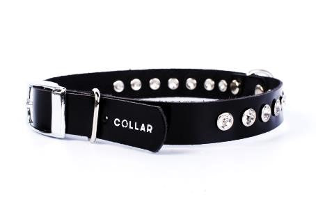 Zgarda neagra din piele Collar cu cristale 27-35 cm