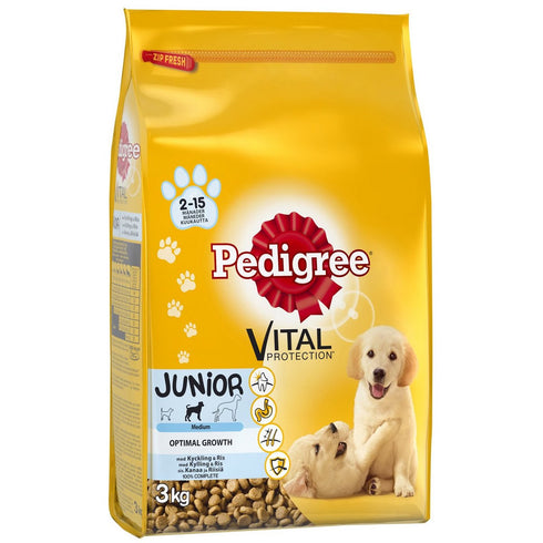 Hrana uscata pentru caini Pedigree Junior cu pui si orez 3 kg