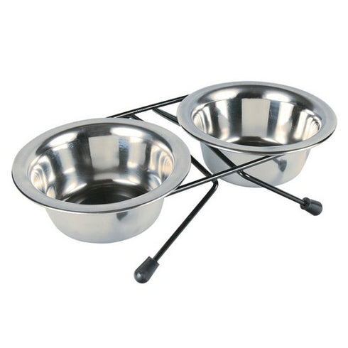 Set 2 castroane inox cu suport metalic pentru caini Trixie 0.75l