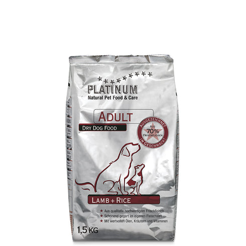 Hrana uscata pentru caini Platinum Adult cu miel si orez 1.5 kg