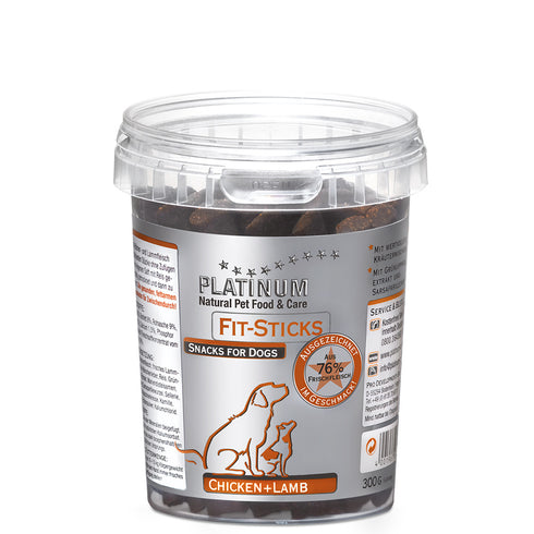 Recompense pentru caini Platinum Fit Sticks cu pui si miel 300 g
