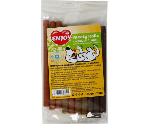 Recompense pentru caini Enjoy Meaty Rolls cu pui vita si miel 90 g
