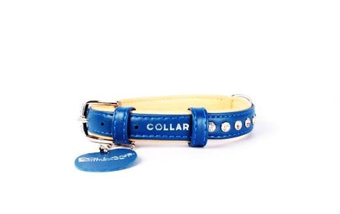 Zgarda albastra reglabila din piele pentru caini Collar Brilliance 30-39 cm