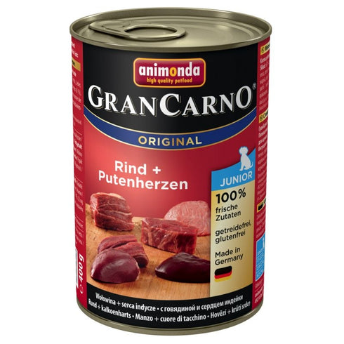 Hrana umeda pentru caini Grancarno Junior cu vita si inima 400 g