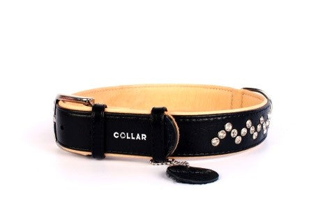 Zgarda neagra reglabila din piele pentru caini Collar Brilliance 38-49 cm