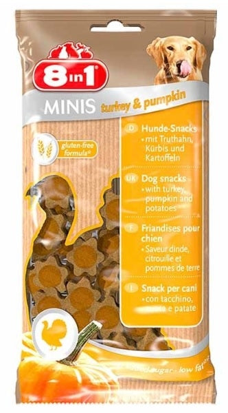 Recompense pentru caini 8in1 minis cu curcan si dovleac 100 g