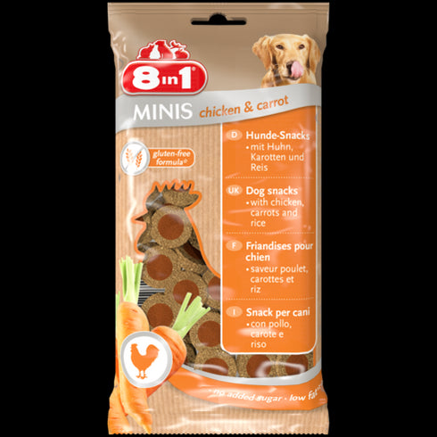 Recompense pentru caini 8in1 minis cu pui si morcovi 100 g