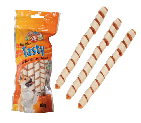 Recompensa pentru caini Snack Tasty Spirale Pui&Cod 80 gr