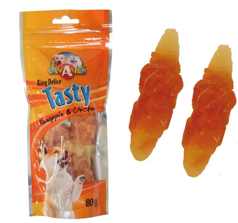 Recompensa pentru caini Snack Tasty Ananas&Pui 80g