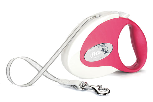 Lesa pentru caini Flexi Collection cu banda M 5M alb cu roz