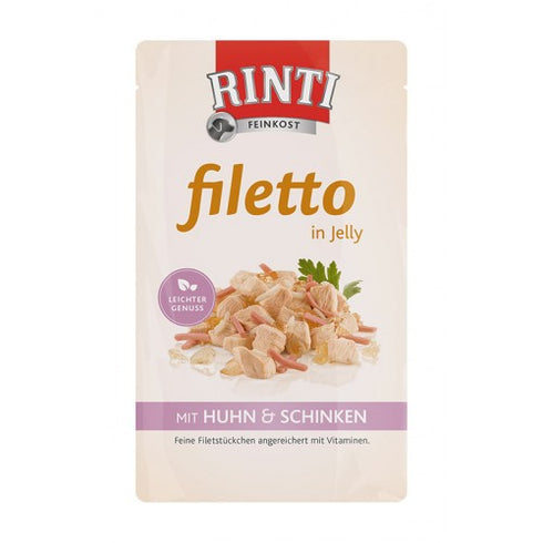 Hrana umeda pentru caini Rinti Adult Filleto Jelly cu Pui si Sunca 125gr