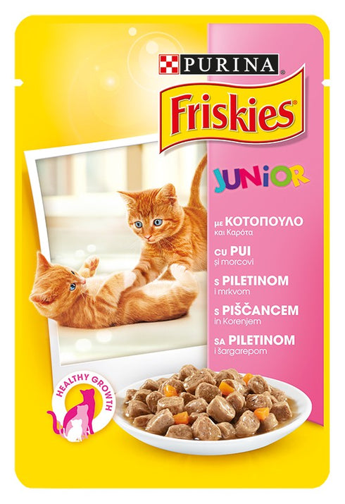 Hrana umeda pentru pisici Friskies Junior cu pui si morcovi 100 g