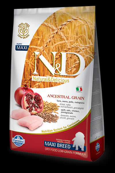 Hrana uscata pentru caini N&D Low Grain Pui si Rodie Puppy Maxi 12 kg