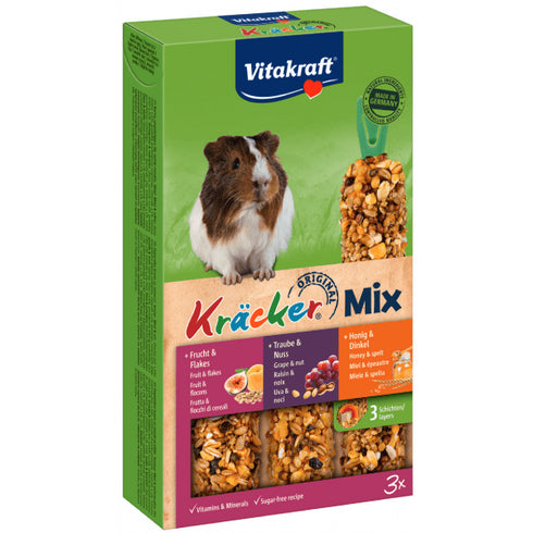 Batoane pentru porcusori de Guineea Vitakraft G Pig Trio Miere-Nuci-Fructe 168g