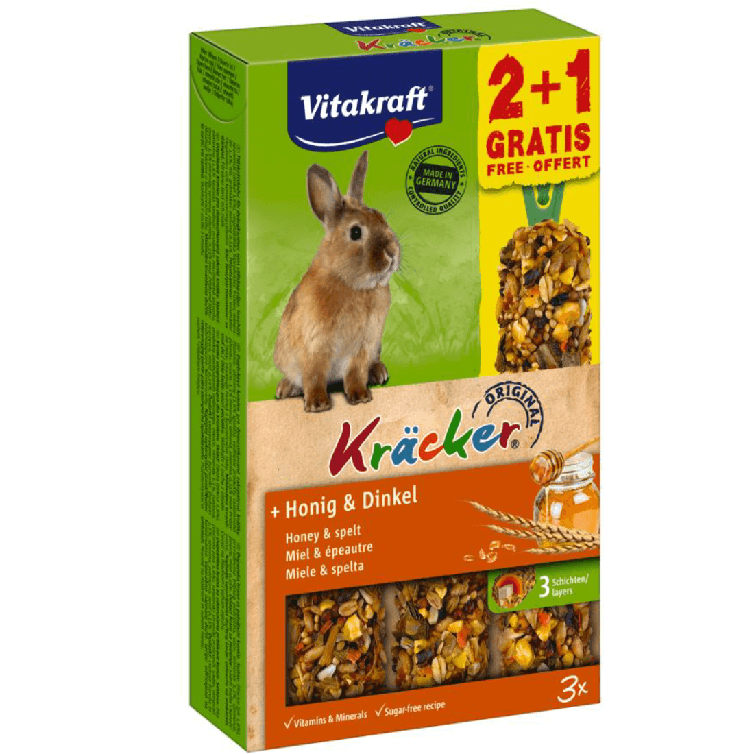 Baton pentru iepuri Vitakraft Kracker Miere 112gr +56gr Gratis - Animax