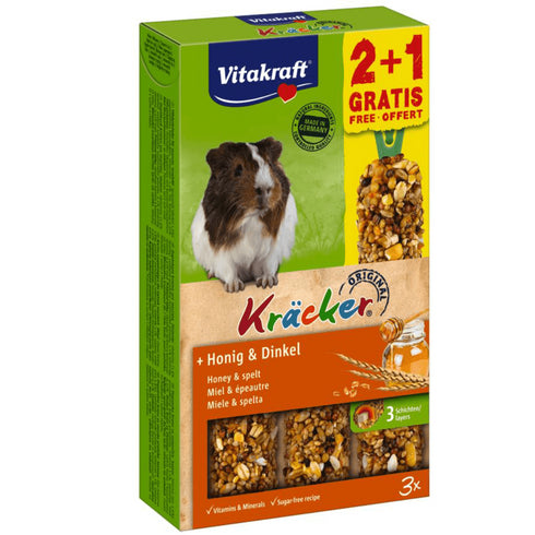 Baton pentru porcusori de Guineea Vitakraft Kracker Miere & Grau 112gr +56gr Gratis