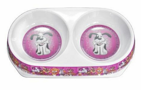 Castron violet dublu din melamina pentru caini 2 x 450 ml