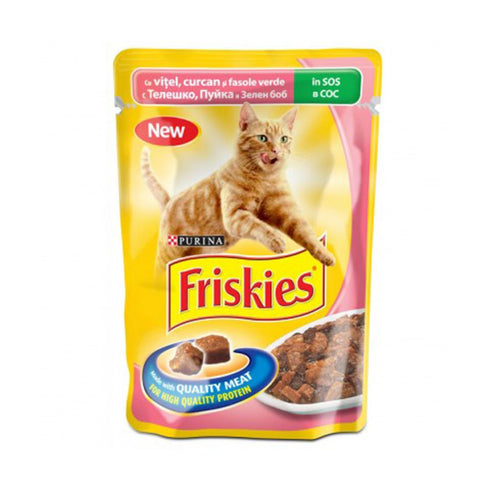 Hrana umeda pentru pisici Friskies cu vitel curcan si fasole 100 g