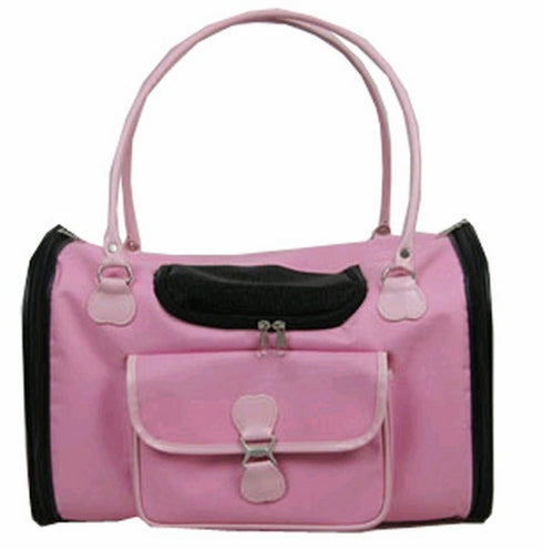 Geanta roz de transport pentru caini si pisici Pet Expert Glamour 45 x 25 x 28 cm