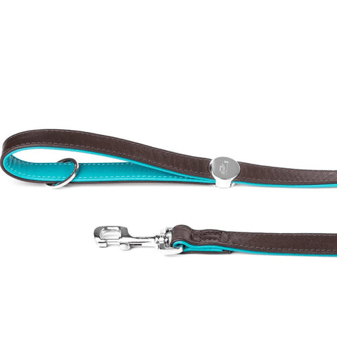 Lesa din piele pentru caini MyFamily Hermitage Maro&Turcoaz 110cm