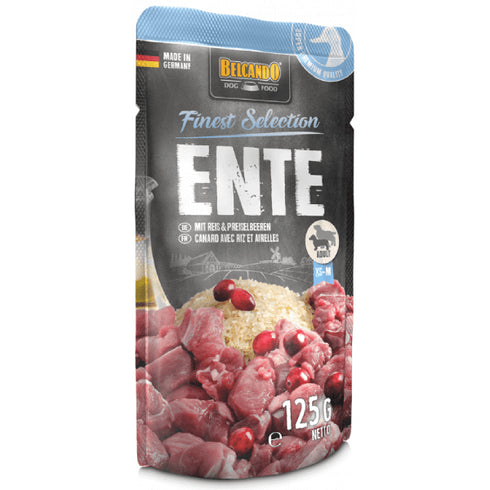 Hrana umeda pentru caini Belcando Rata orez si Merisoare 125g