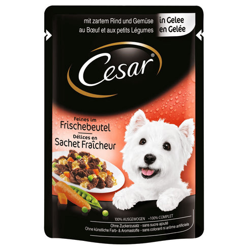 Hrana umeda pentru caini Cesar Plic Vita si Legume in Aspic 24x100gr